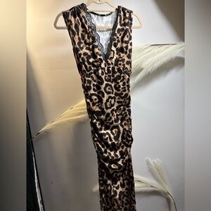(#60) Leopard Print Slip Dress with Lace Trim